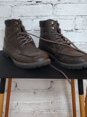 Perry Ellis Men's Brown Leather Lace-Up Work Boots